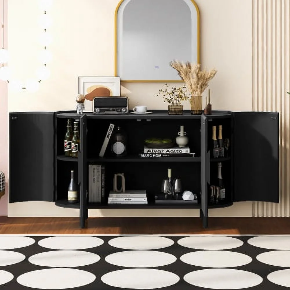 Motent Curved Design Light Luxury Sideboard with Adjustable Shelves,Suitable for Living Room,Study and Entrance, Black