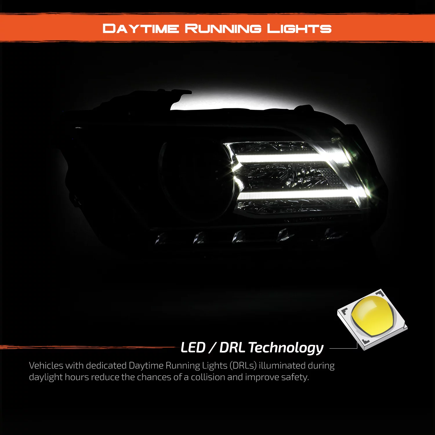 AKKON - Fits 2010 2011 2012 2013 2014 Ford Mustang Halogen Type LED Tube Projector Black Headlights Pair