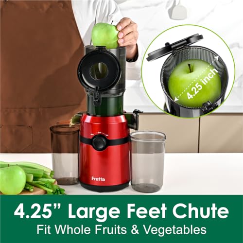 Cold Press Juicer Machines,Fretta Slow Masticating Juicer Machines with 4.25" Large Feed Chute,Fit Whole Fruits & Vegetables Easy Clean Self Feeding