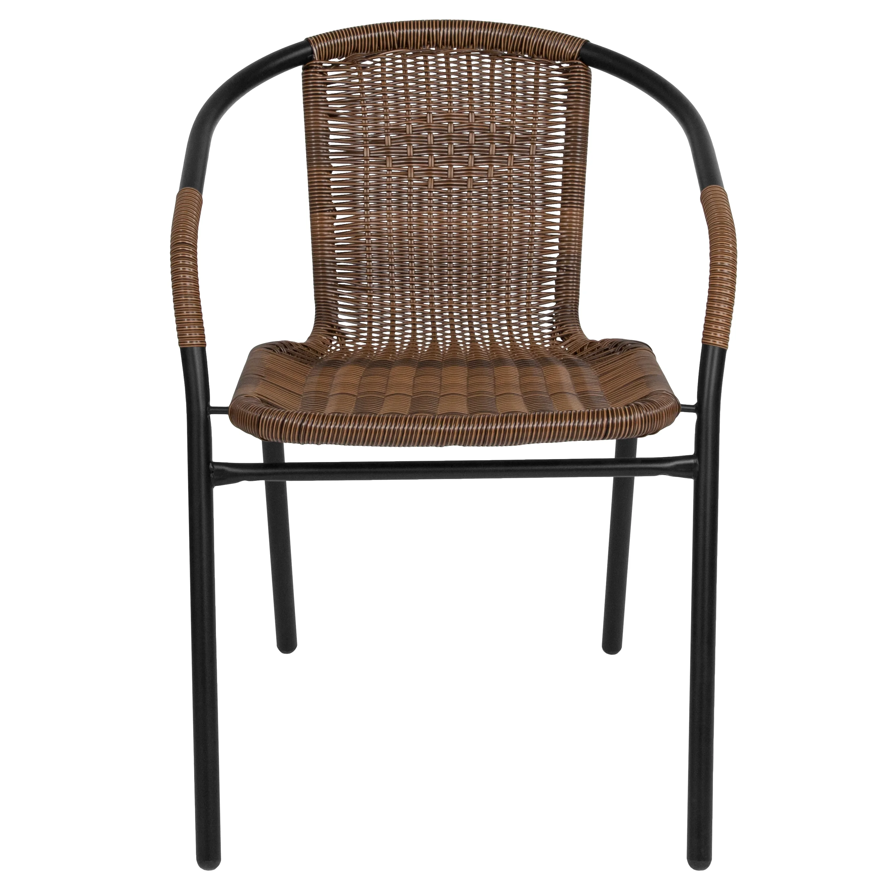 BizChair 2 Pack Medium Brown Rattan Indoor-Outdoor Restaurant Stack Chair