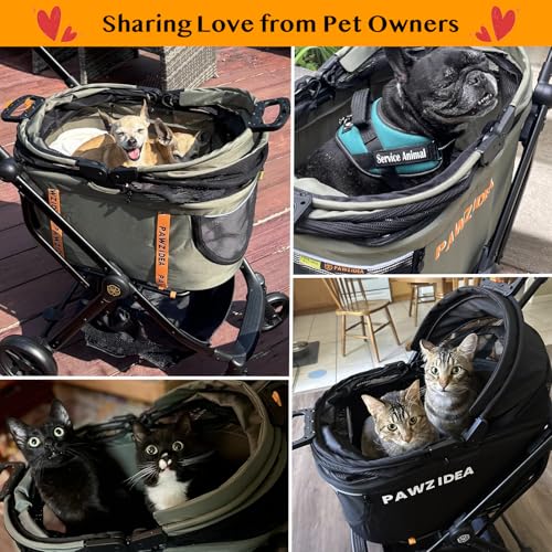 PAWZIDEA Dog Stroller for Large Dogs, Pet Stroller with Detachable Carrier for Portable Dog Crate for Car Seat, Foldable Dogs Jogger Strollers