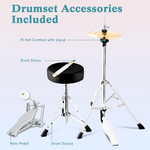 EASTROCK Kids Drum Set, 5-Piece 16 Inches Junior Drum Sets for Kids, Drummer, Beginner Youth Drumset for 7-12 Years Old with Throne,Cymbal,Pedal