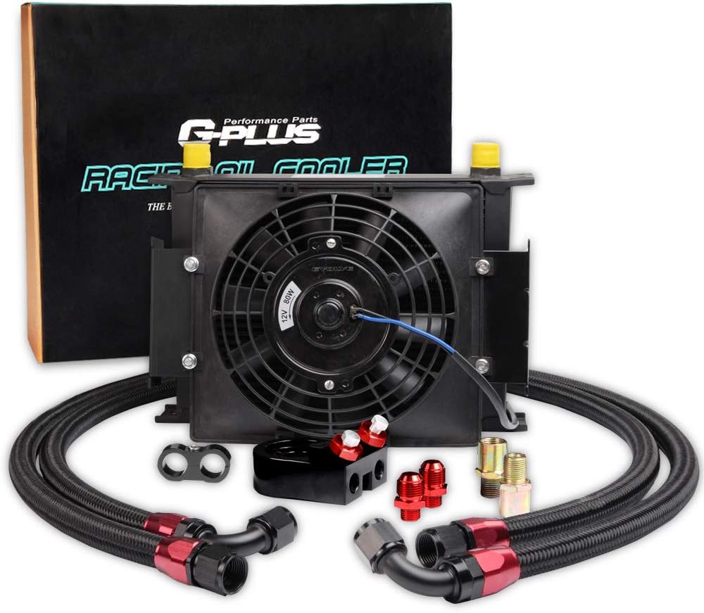 30 Row 10An Engine Universal Transmission Oil Cooler+ Filter Adapter + 7" Electric Black Fan Kit