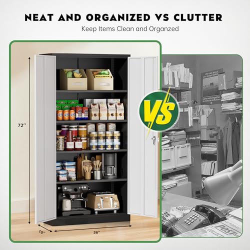 Greenvelly Steel SnapIt Storage Cabinet 72" Locking Metal Garage Storage Cabinet with 4 Adjustable Shelves, 2 Doors and Lock for File, Office, Garage