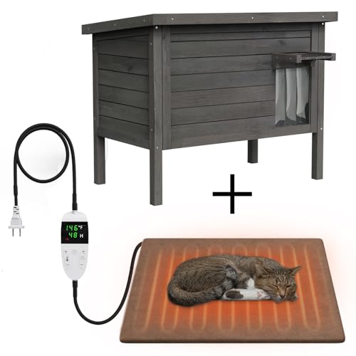 GDLF Outdoor Feral Cat House Heated Cat Shelter with 100% Insulated All-Round Foam Weatherproof for Multiple Felines 34.5"X21.5"x27.2"