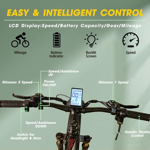 Electric Mountain Bike 26'' Fat Tire Electric Bicycle with 750W Motor and Shimano 21-Speed for Adults, 48V 13Ah Lithium Battery
