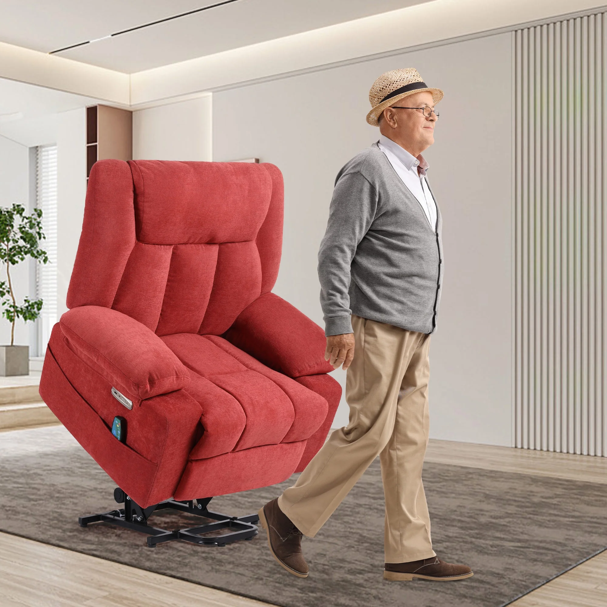 XINMICS Power Lift Recliner Chair for Elderly, Red