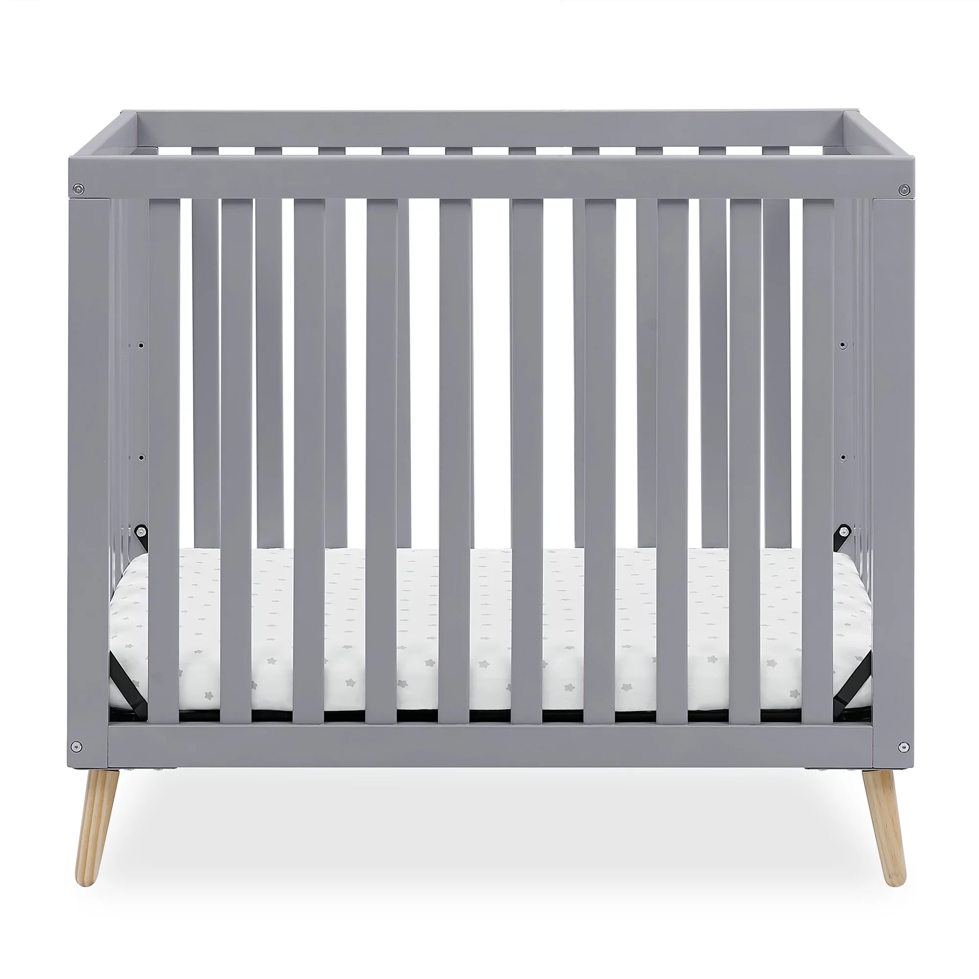 Delta Children Essex Convertible Mini Baby Crib with 2.75-Inch Mattress, Grey w/Natural