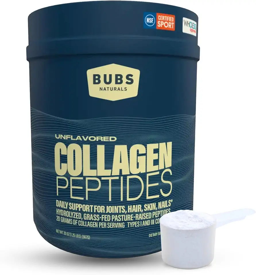 BUBS Naturals Collagen Peptides Powder, Collagen for Women & Men, Hydrolyzed Peptides, Unflavored Pasture Raised Grass Fed, Paleo Keto Friendly