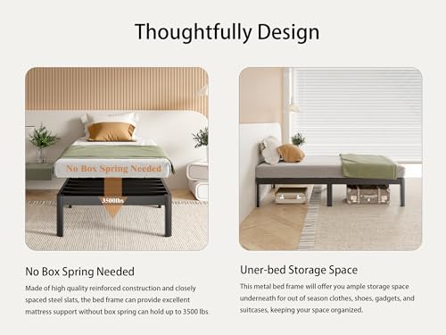 Full Size Bed Frame No Box Spring Needed, 14 Inch Metal Full Bed Frame, DIY Headboard Holes, Heavy Duty Steel Support 3500 LBS, Noiseless