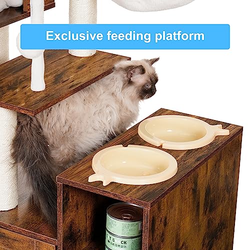 Hey-brother Cat Tree with XL Litter Box Enclosure, All-in-one Cat Tower for Indoor Cats with Large Hammock, Bed, Food Station, Scratching Posts
