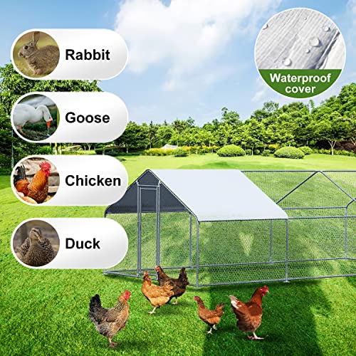 Chicken Coop Large Metal Chicken Run for 6/10 Chickens Poultry Cage with Waterproof Cover for Duck Walk-in Chicken Pen for Yard