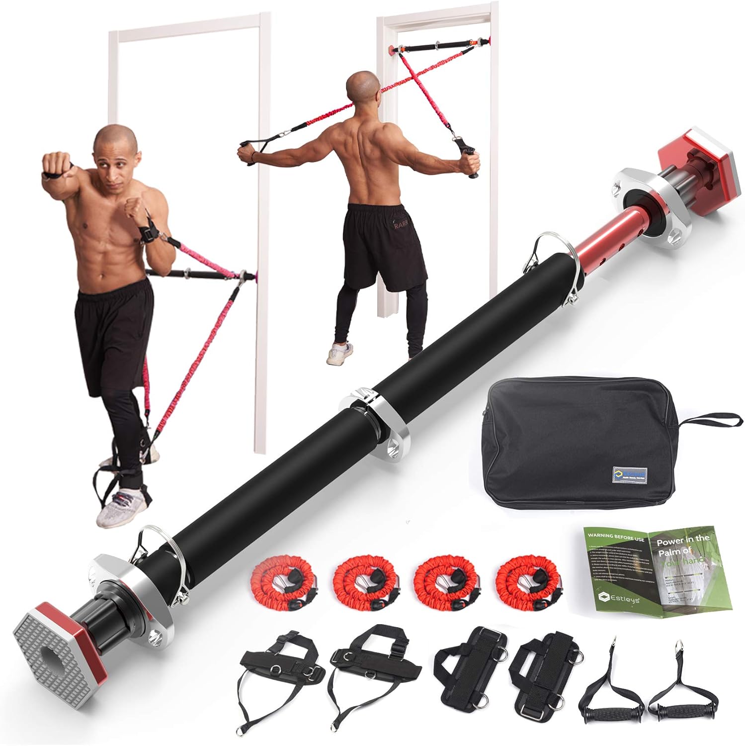 Estleys G3 PRO Full Portable Home Gym Workout Package, Pull Up Bar for Doorway + Resistance Bands