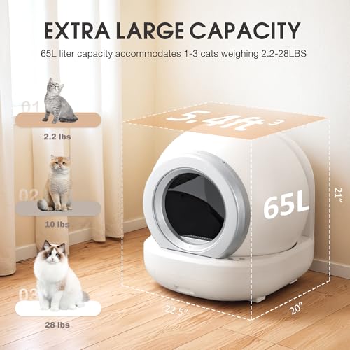 Self Cleaning Cat Litter Box, Extra-Large Capacity Litter Box for Multiple Cats, APP Control/Safe/Low-Noise Fully-automated Litter Box