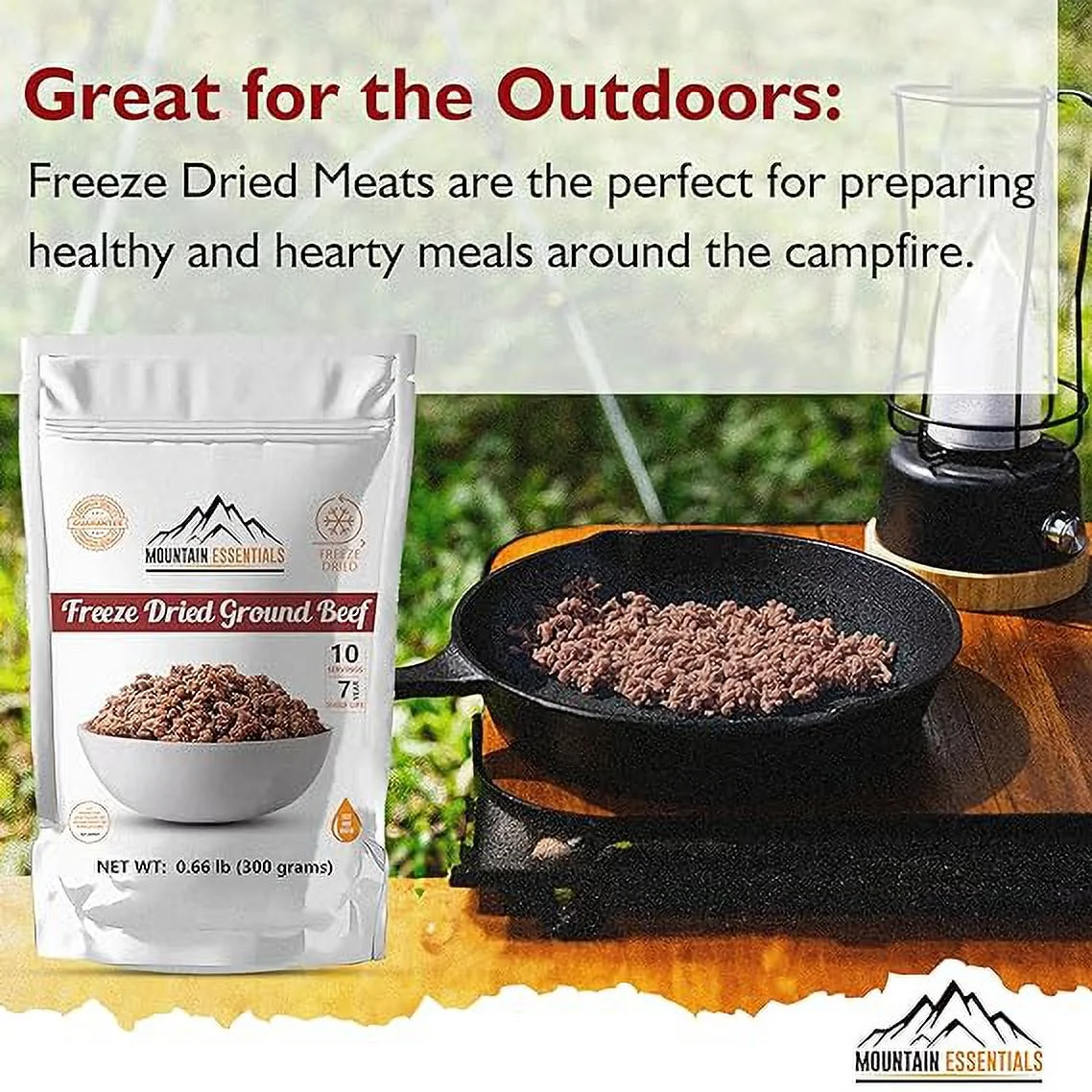 (Pack of 12) MOUNTAIN ESSENTIALS Freeze Dried Ground Beef Fully Cooked | Ready to Eat | No Water Added | No Preservatives | Survival & Emergency Food