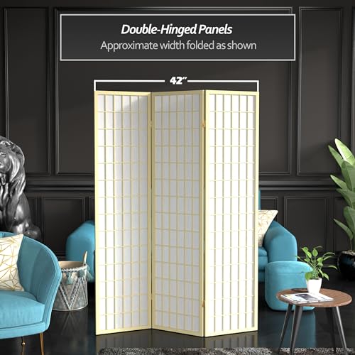 Red Lantern 6 ft. Tall Window Pane Shoji Screen-Natural-4 Panels Room Divider