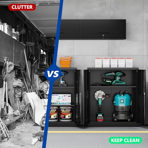Metal Garage Storage Cabinet with Wheels,Metal Storage Cabinet with Adjustable Shelves,Steel Tool Cabinets with Locking Door for Home, School, Office