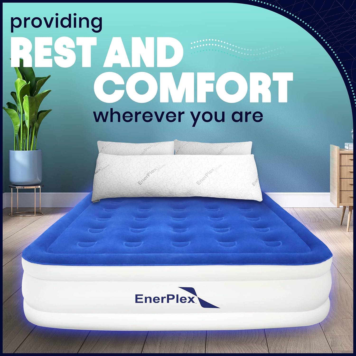 EnerPlex Queen Air Mattress for Camping, Home & Travel - 13 Inch Double Height Inflatable Bed with Built-in Dual Pump - Durable