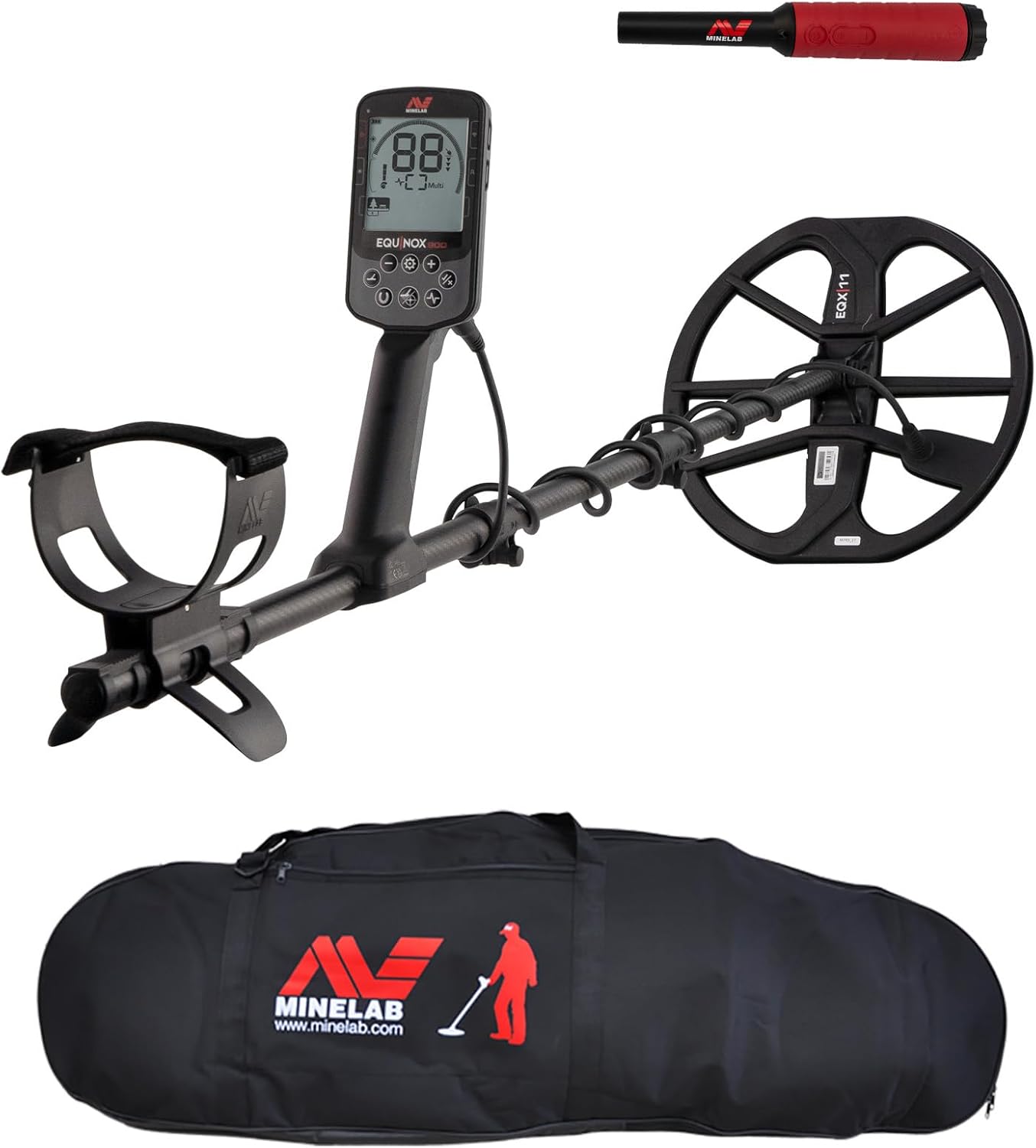 MINELAB EQUINOX 900 Multi-Frequency, Collapsible, Professional Metal Detector Bundle for Adults with EQX 11" & 6” Waterproof Double-D Coils