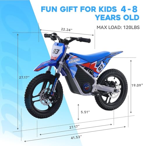 OLALA 36V Electric Dirt Bike for Kids Aged 4-8, Brushless 350W Racing Grade Electric Motorcycle, Up to 18.6MPH & 3 Speed Settings, Dual Disc Brakes