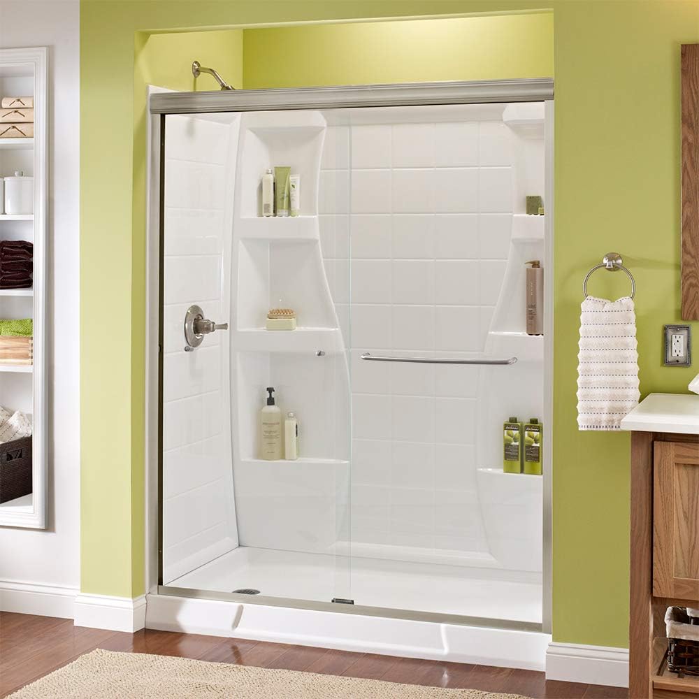 Delta Shower Doors SD3172313 Trinsic Semi-Frameless Traditional Sliding Shower Door 60in.x70in Handle, Nickel Track