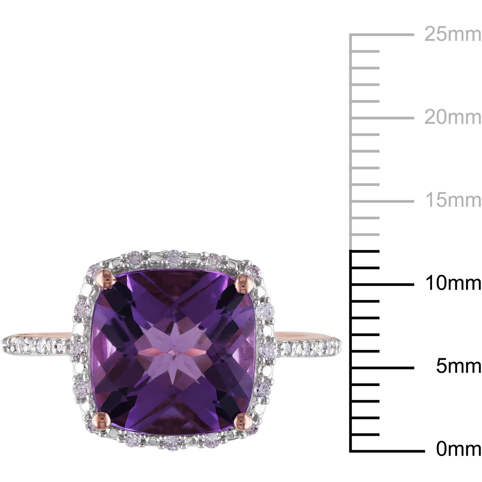 Everly Women's 3-1/2 CT T.G.W. Cushion-Cut Amethyst 1/10 CT T.W. Diamond 10kt Rose Gold Halo Ring