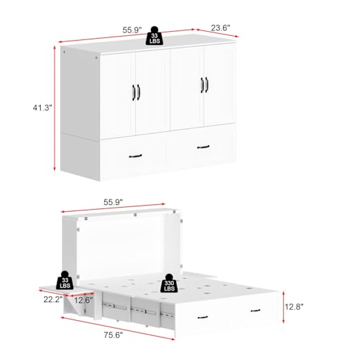 FAMAPY Twin Murphy Bed with Built-in Charging Station, Space-Saving Murphy Bed Chest Twin with Drawer, Foldable