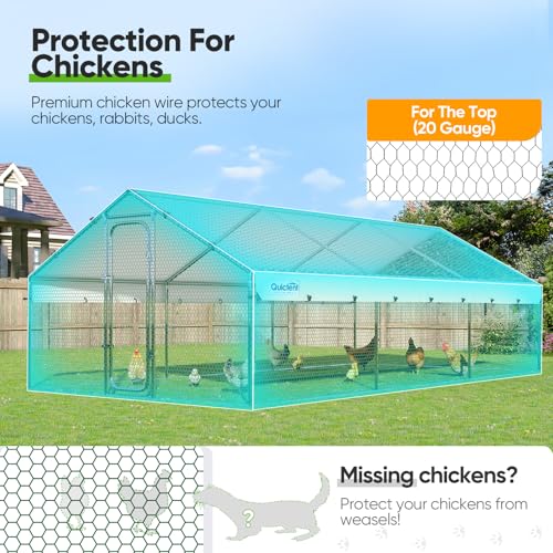 Quictent Large Metal Chicken Coop Run for 10+ Poultry with Galvanized Hardware Cloth and Waterproof Roof Cover