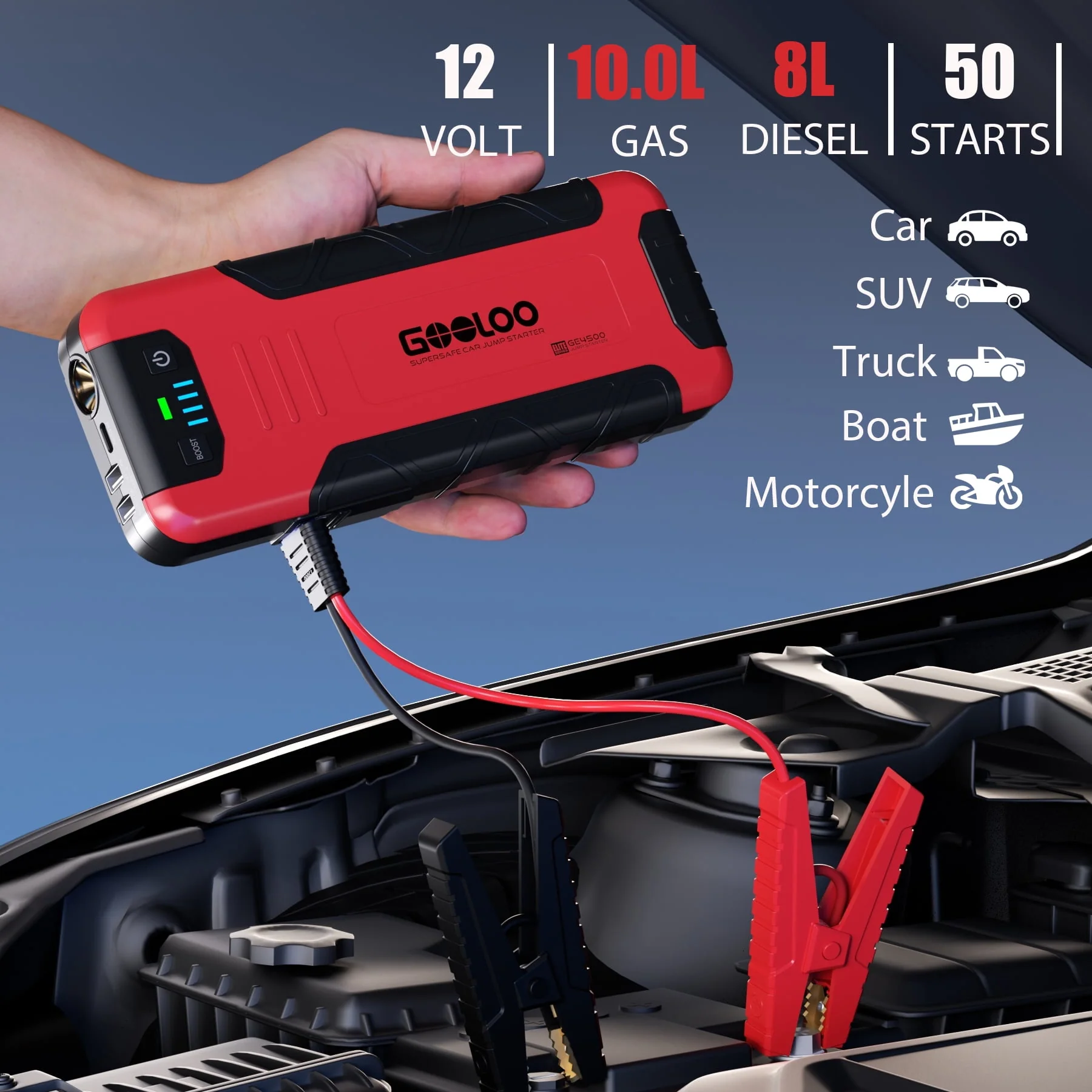 GOOLOO Car Battery Jump Starter,4500A Peak Jump Starter with USB Quick Charge (for 10L Gas or Up to 8L Diesel)