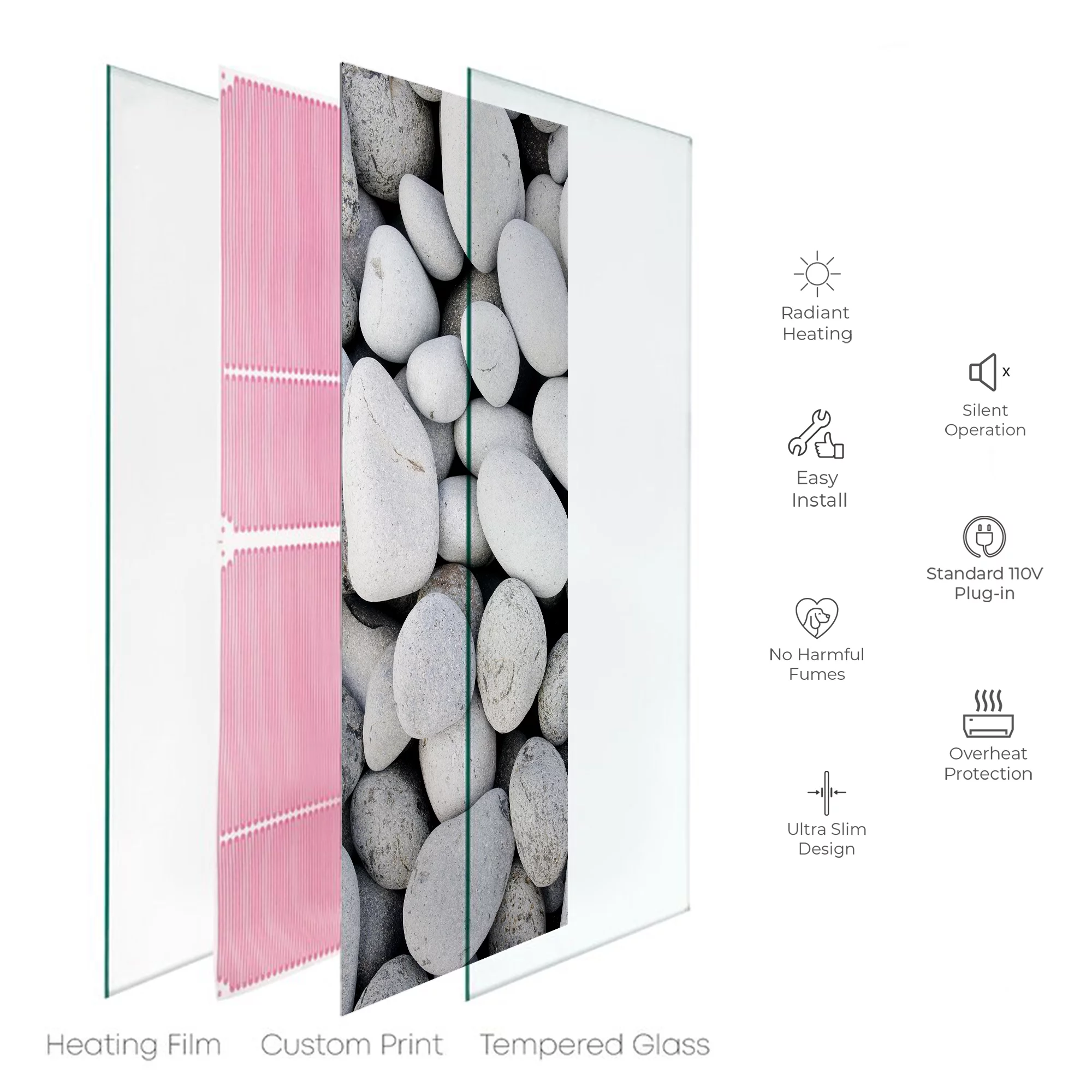 Heat Storm Electric Glass Infrared Heater, Indoor, River Rock, HS-GAL-2448