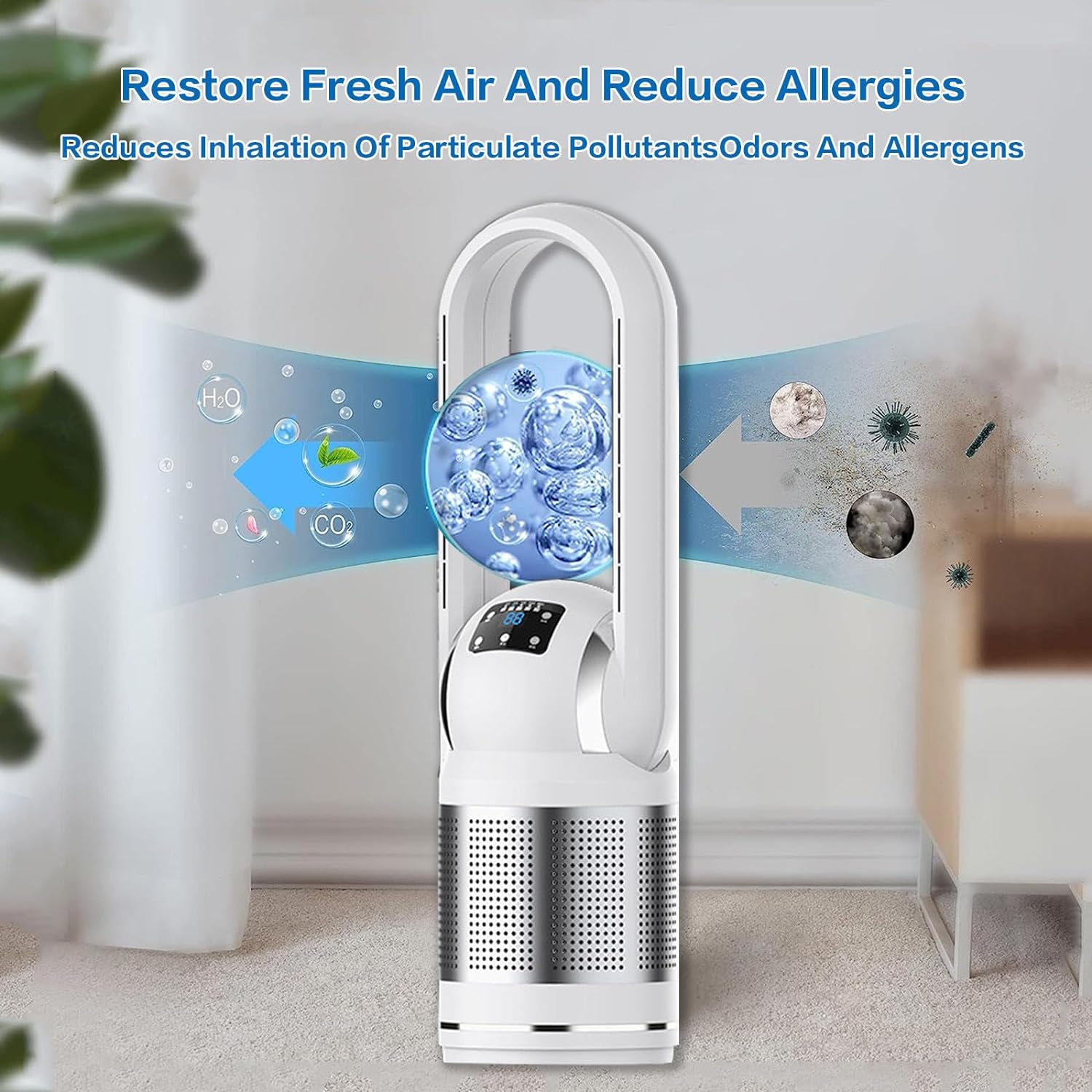 Bladeless Fan Air Purifier with Hepa Filter 99.97% Tower Fans Oscillating Quiet with Remote Heater And Fan Combo, for Bedroom, Kitchen, Office