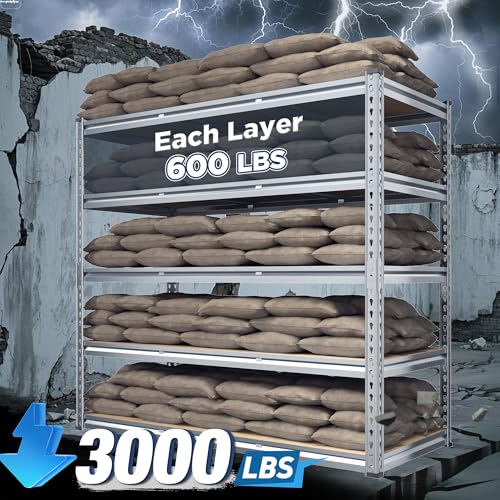 REIBII 48" W Garage Shelving Heavy Duty 3020LBS Storage Shelves 5 Tier Heavy Duty Shelving Adjustable Garage Shelves for Basement, Warehouse