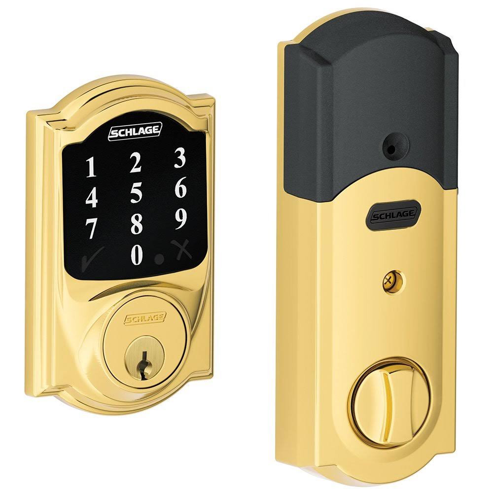 Schlage BE468CAM605 Lock Company Connect Camelot Touchscreen Deadbolt, Bright Brass