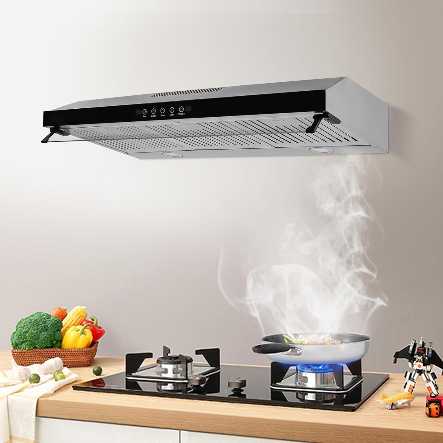 Range Hoods,3-Speed Range Hood,Range Hood with Light,Smoke Exhauster under Cabinet,Vent Range Hood,2 LED Lights
