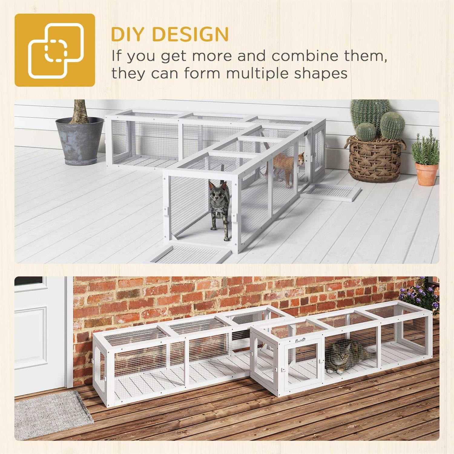 PawHut 59 Long Cat Tunnel with Extendable Design Wooden Outdoor Cat Tunnel House with Weather Protection - Pet Supplies online store