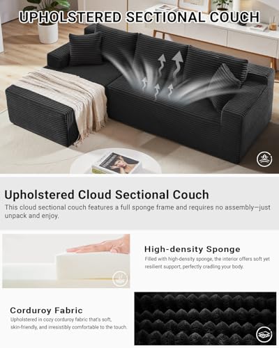 105 Inch Cloud Sectional Couch,Modern Modular Sectional Sofa with Deep Seat,Corduroy Boneless Couches with L-Shape Chaise for Living Room Bedroom