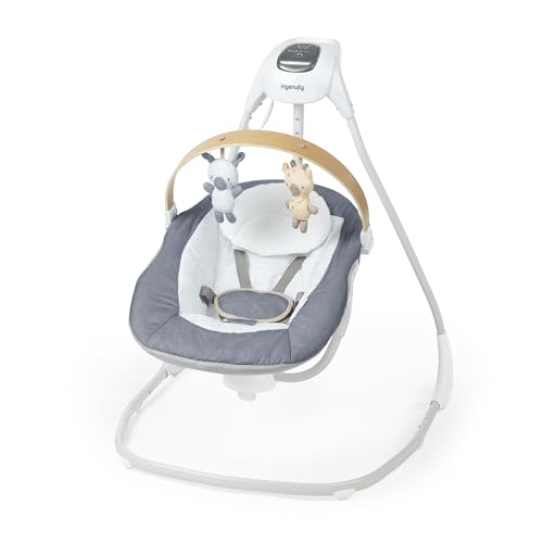 Ingenuity SimpleComfort Lightweight Compact 6-Speed Multi-Direction Baby Swing, Vibrations & Nature Sounds, 0-9 Months 6-20 lbs (Pink Cassidy)