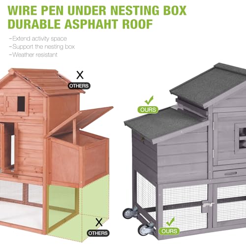GUTINNEEN Mobile Chicken Coop with Wheels Expandable Chicken Tractor Outdoor Hen House for 2-4 Chickens 67.3" L(Brown)
