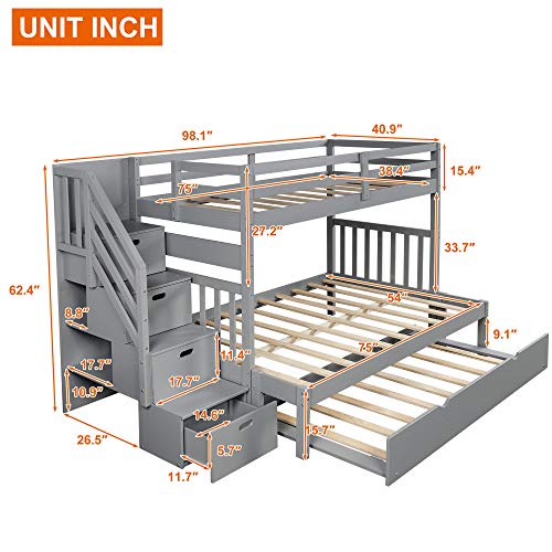 Harper & Bright Designs Stairway Twin Over Twin/Full Bunk Bed with Twin Size Trundle and Drawers