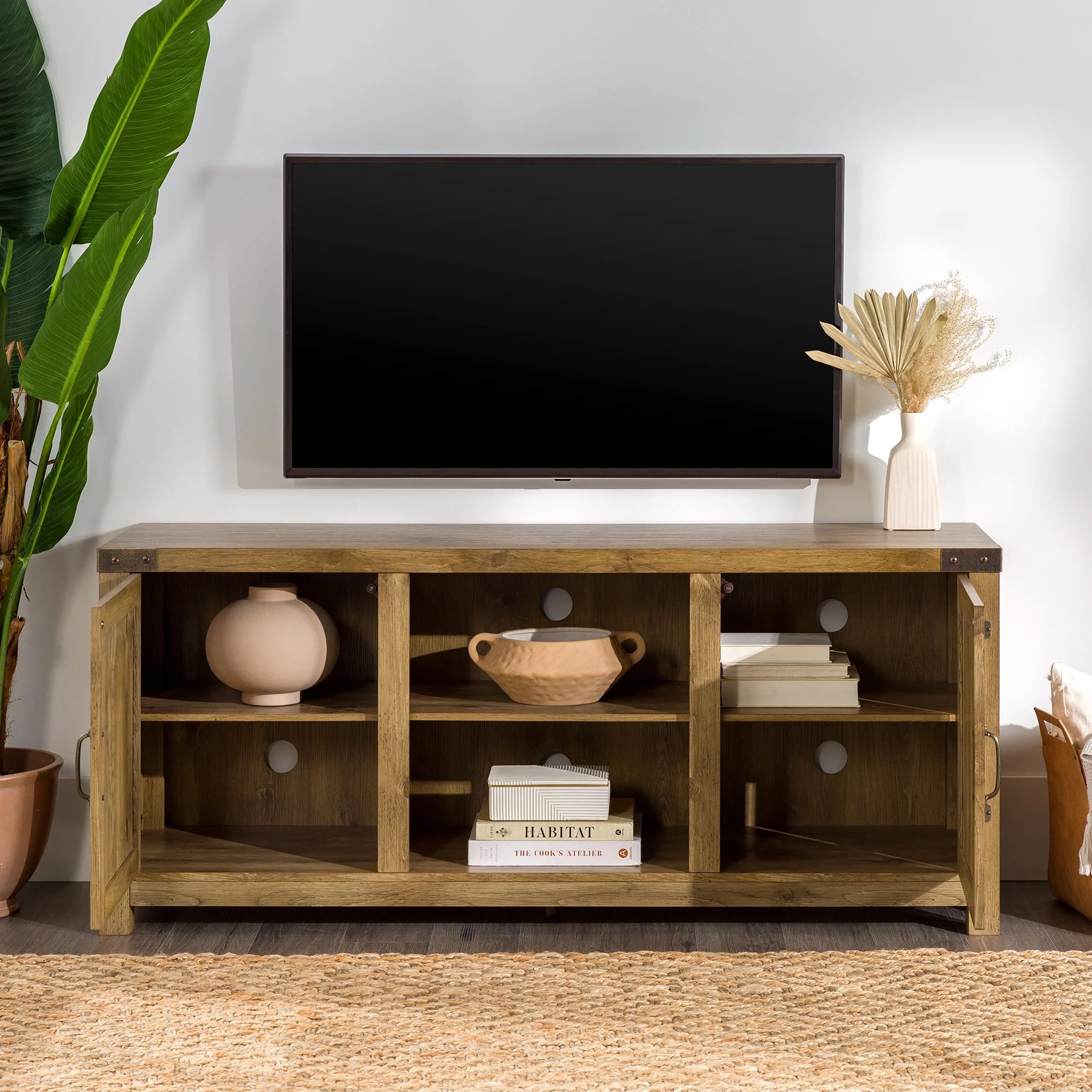 Walker Edison Modern Farmhouse Barn Door TV Stand for TVs up to 65, Grey Wash