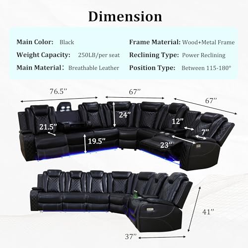 Power Recliner Sectional Sofa with LED Light