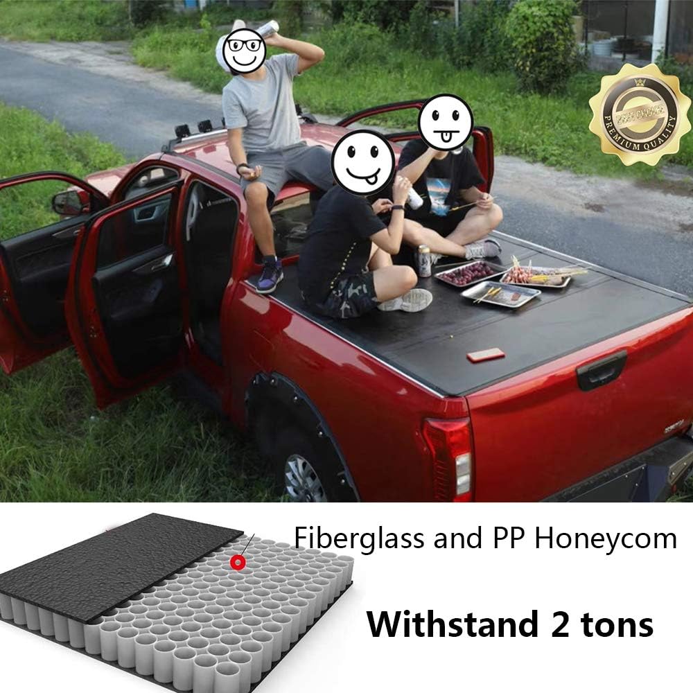 AUTOSTARLAND 5'5" Hard Fiberglass Quad Fold Truck Bed Tonneau Cover | 6899012 | Fits for 2015-2022 F150 Fourth Fold Styleside