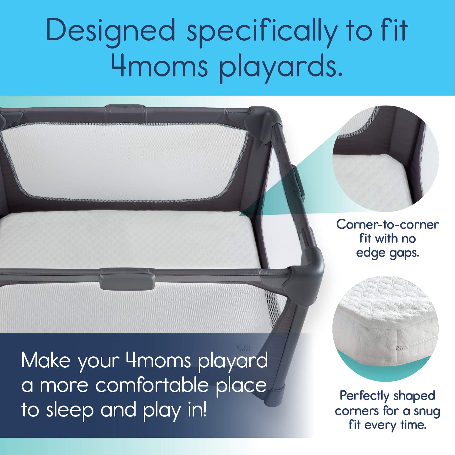 hiccapop Tri-Fold Travel Mattress [Exclusively Fits 4moms Breeze GO Portable Travel Playard & Breeze Plus Playard ONLY] | Dual Sided w/Firm Side (for
