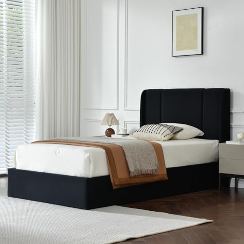 VELOCAVA Queen Size Lift Up Storage Bed with Modern Wingback Headboard, Upholstered Platform Bed with Fabric with Hydraulic Support Bars