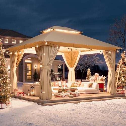 Aoxun 10'x12' Outdoor Patio Gazebo, Heavy Duty Party Tent with Wind-Resistant Ropes