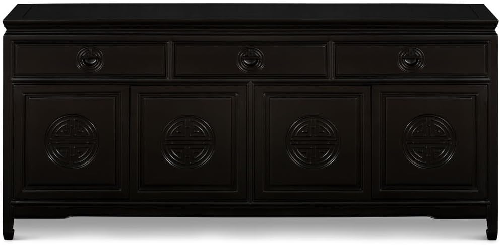 China Furniture and Arts 72in Black Rosewood Chinese Longevity Sideboard