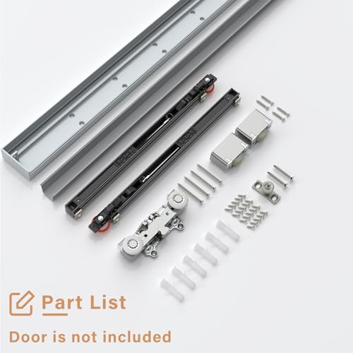 36inch Concealed Sliding Barn Door Hardware with Soft Close Mechanism, Aluminum Track, Invisible Floor Track, Fit MIN Opening Width 28in