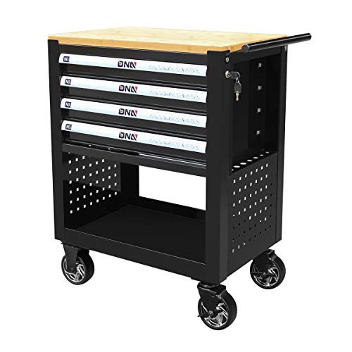 DNA MOTORING 30" W X 37" H X 18" D Large Capacity 4-Drawer Chest Rolling Tool Cart Locking Swivel Cabinet (TOOLS-00003) with Keys, Black