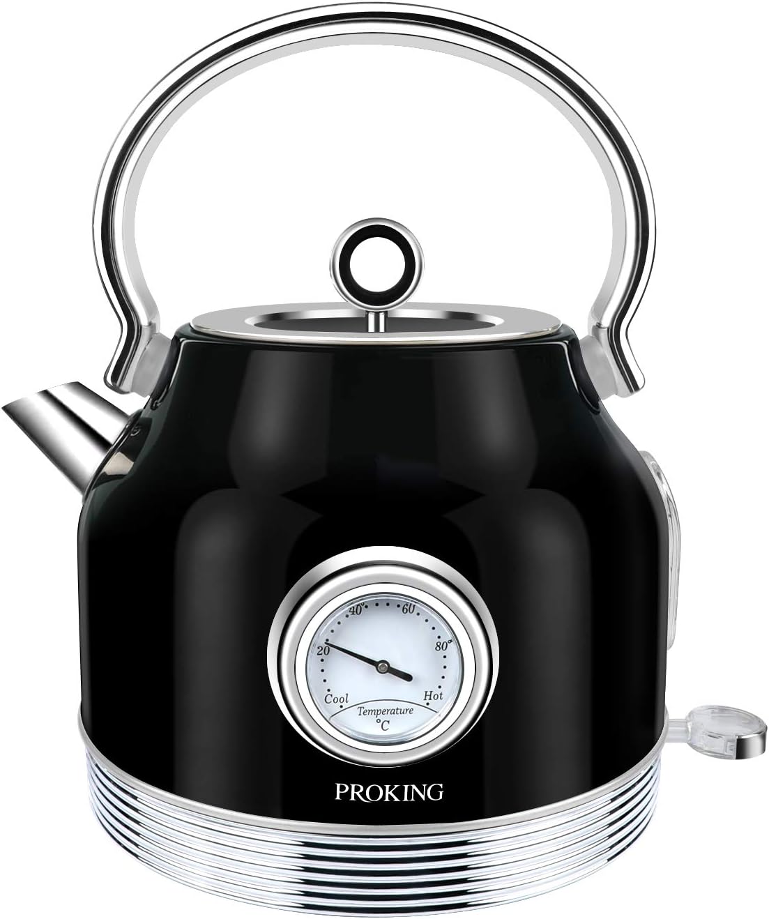 Retro Electric Kettle Stainless Steel 1.7L Tea Kettle, Hot Water Boiler with Thermometer&Led Light, Fast Boiling