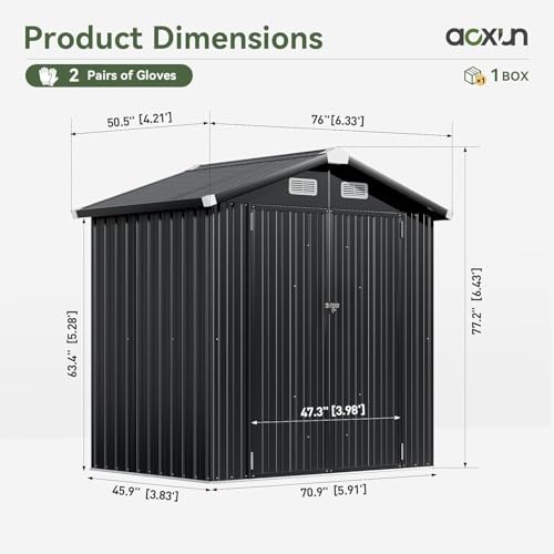 Aoxun 6.2x4 FT Shed Outdoor Storage Shed Metal Garden Shed with Lockable Doors & Slooping Roof Tool Shed Bike Shed for Backyard, Patio